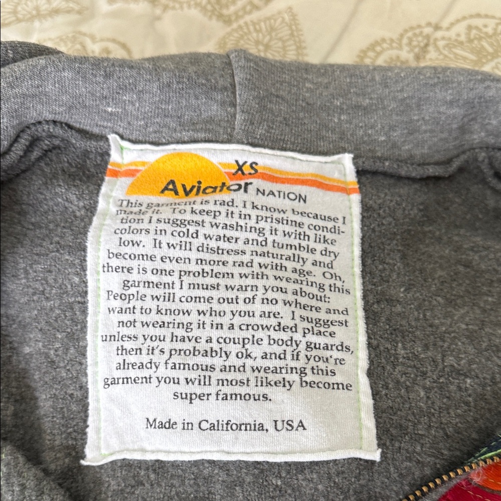 Aviator Nation Gray Hoodie with Rainbow Chest Stripes - Picture 2 of 2
